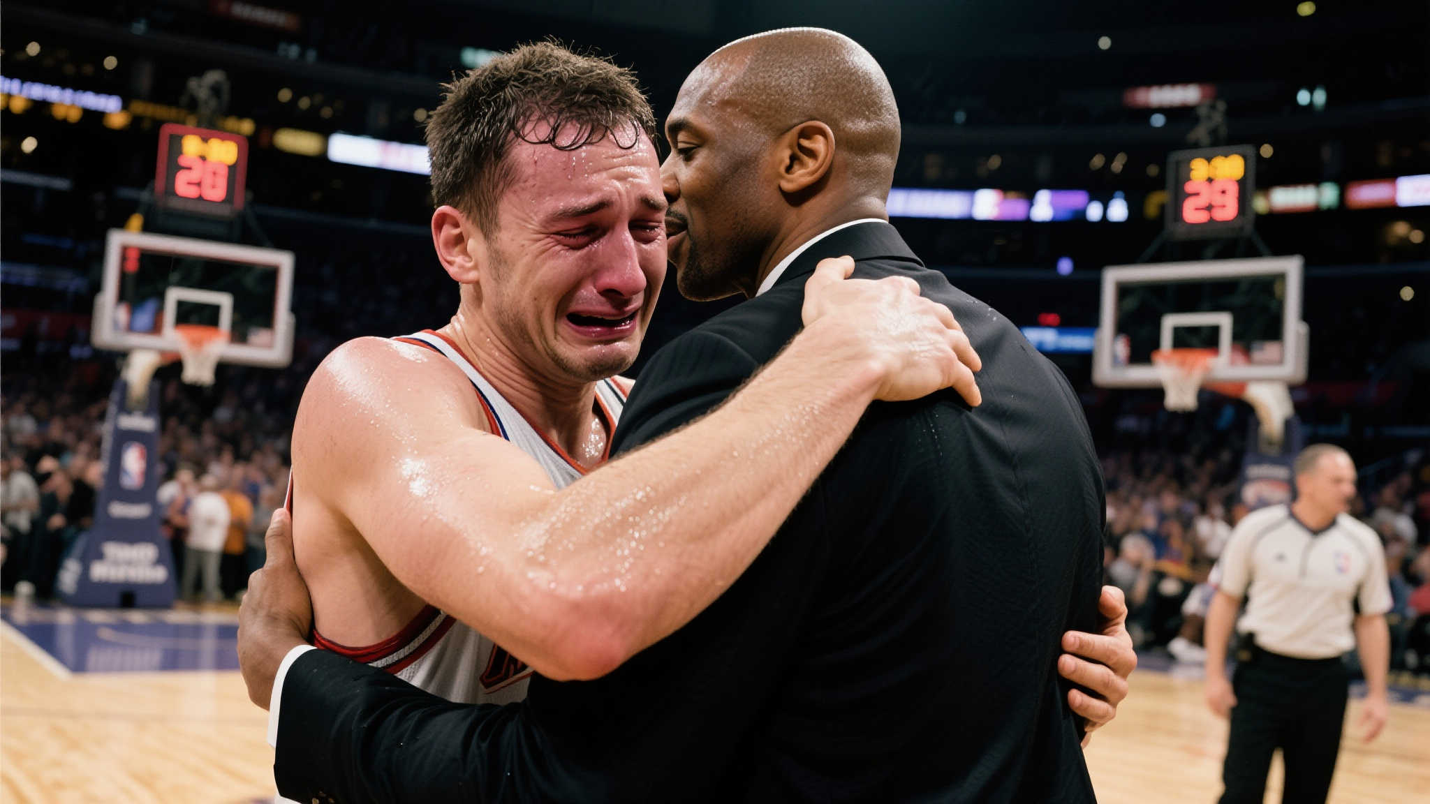 全力以赴!麦康奈尔赛后含泪与雷吉-米勒深情相拥 全力以赴!麦康奈尔赛后含泪与雷吉-米勒深情相拥